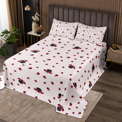 3 Piece Ladybug Quilt Bedding Set Women Aldult Lightweight Bedding Black and Red Bedspread Set Cute Ladybug Bedspread Coverlet Soft Microfiber Home Quilt Set for King Bed All Season