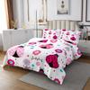 3 Piece Kawaii Ladybug Quilt Bedding Set Women Aldult Lightweight Bedding Flowers and Plants Bedspread Set Pink and Blue Bedspread Coverlet Soft Microfiber Home Quilt Set for King Bed All Season view 2