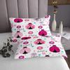 3 Piece Kawaii Ladybug Quilt Bedding Set Women Aldult Lightweight Bedding Flowers and Plants Bedspread Set Pink and Blue Bedspread Coverlet Soft Microfiber Home Quilt Set for King Bed All Season view 3