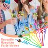 48pcs Hawaiian Drinking Straws, Beach Pool Party Favors, Luau Reusable Pineapple Tiki Flamingo Watermelon Coconut Plasitc Drinking Straws for Hello Summer Party Tropical Party Supplies view 4