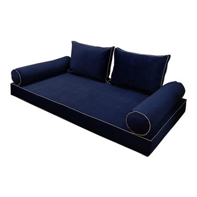 V1 Velvet Indoor Daybed Mattress Pillow Cover Complete Set ContrastPipe Full 75"(A) x 54"(B) x 6"(C) AD373