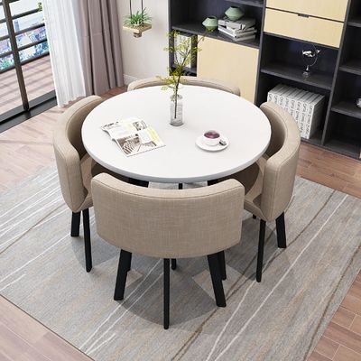 Dinning Room Table Chairs,Modern Dining Set,Kitchen Table and Chairs for 4,Office Conference Table,Small Meeting Room Dining Table Set,Business Reception 1 Table 4 Chairs Set (Color : Khaki, Size :