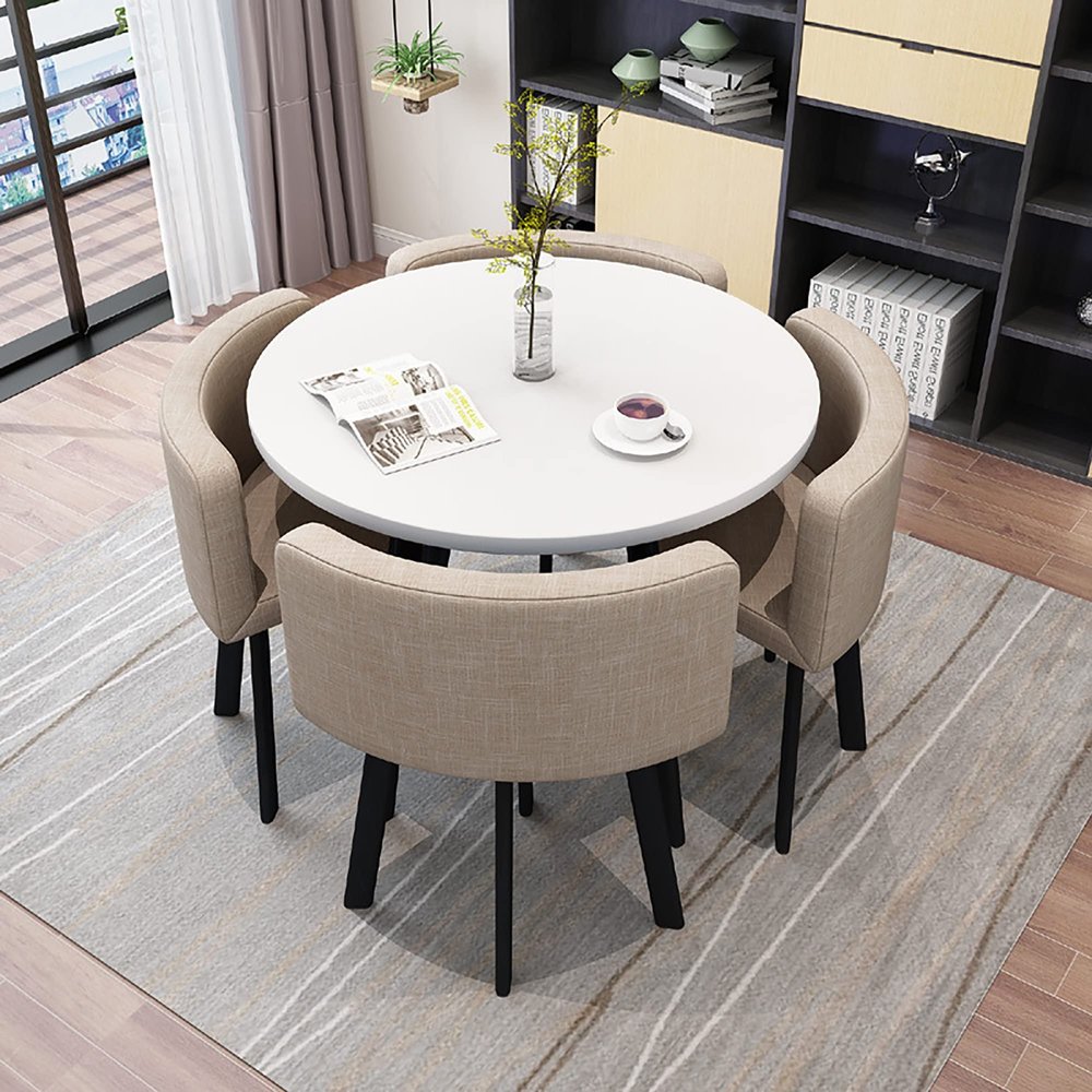 Dinning Room Table Chairs,Modern Dining Set,Kitchen Table and Chairs for 4,Office Conference Table,Small Meeting Room Dining Table Set,Business Reception 1 Table 4 Chairs Set (Color : Khaki, Size :