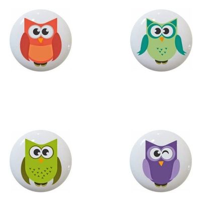 Owls Hoot Owl DECORATIVE Ceramic Dresser Drawer PULLS Cabinet Cupboard KNOBS (Complete Set of All 4)
