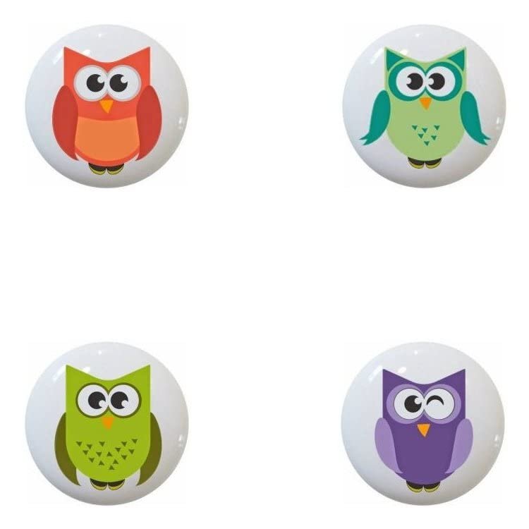 Owls Hoot Owl DECORATIVE Ceramic Dresser Drawer PULLS Cabinet Cupboard KNOBS (Complete Set of All 4)