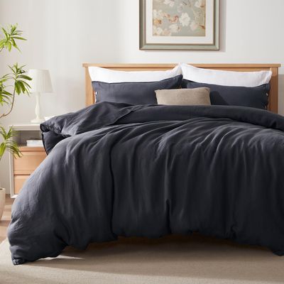 TOSMO 100% Linen Duvet Cover Set with Button Closure, 2 Pieces (1 Duvet Cover with 1 Pillow Case), Soft Breathable Durable Farmhouse Bedding - Twin, Charcoal Grey