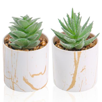 Der Rose Set of 2 Succulents Plants Artificial Mini Fake Succulents Plants for Home Office Desk Accessories for Women