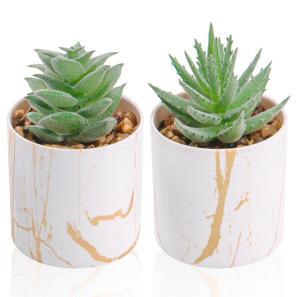 Der Rose Set of 2 Succulents Plants Artificial Mini Fake Succulents Plants for Home Office Desk Accessories for Women