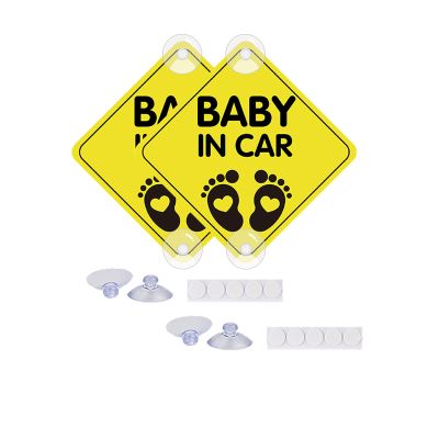 2 Pcs Baby on Board Sign Car Stickers, Nouiroy Love Feet Baby in Car Decals Kids On Board PVC Car Stickers Cute Feet Baby Safety Warning Sign (Yellow (Suction Up))