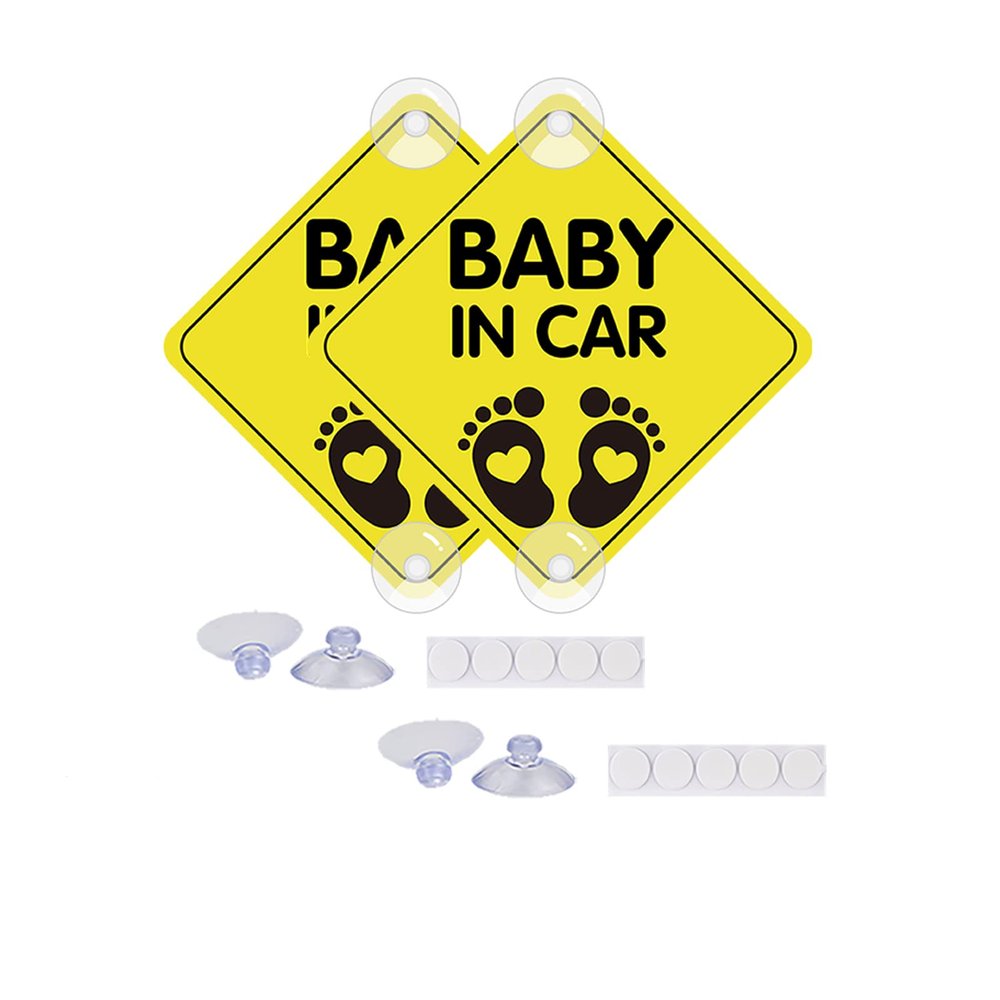 2 Pcs Baby on Board Sign Car Stickers, Nouiroy Love Feet Baby in Car Decals Kids On Board PVC Car Stickers Cute Feet Baby Safety Warning Sign (Yellow (Suction Up))