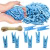 1.35 Inch Mini Clothes Pins for Photo100 Pcs with 32 Feet Jute Twine, Mini Clothes Pins for Crafts, Wooden Small Clothespins for Pictures, Tiny Decorative Clothespins for Baby Shower (Blue) view 1