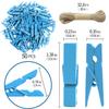 1.35 Inch Mini Clothes Pins for Photo100 Pcs with 32 Feet Jute Twine, Mini Clothes Pins for Crafts, Wooden Small Clothespins for Pictures, Tiny Decorative Clothespins for Baby Shower (Blue) view 2