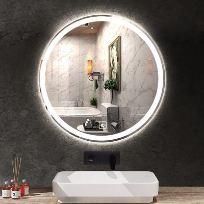 BAYTE Illuminated Wall Mounted Vanity Mirror with,60X60CM,LED Bathroom Mirror,Round Lighted,HD Glass Wall Mirror,Demister and Touch Sensor,3 Color Lighting Modes,Large Mirror. (Size : 32in/80CM)