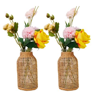 2PCS Rustic Glass Flower Bud Vase,Large Vase Clear Flower Vase,Farmhouse Decorative Dried Flower Vase,Decorative Floral Container Glass Pot