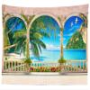 BELECO Large Tropical Paradise Beach Tapestry Summer Seaside Palm Trees Ocean Tapestry European Palace Garden Balcony Archway Scenery Nature Tapestry for Living Room Bedroom Dorm Decor view 2