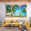 BELECO Large Tropical Paradise Beach Tapestry Summer Seaside Palm Trees Ocean Tapestry European Palace Garden Balcony Archway Scenery Nature Tapestry for Living Room Bedroom Dorm Decor view 3