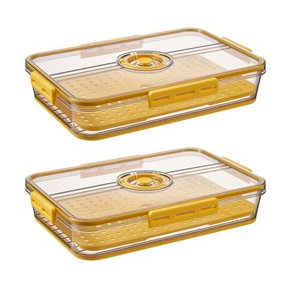 CottonColors Fridge Organizer, Food Storage Containers With Lids for Timer & Drain Board Stackable Refrigerator Organizers and StorageShort, Large, 2 L, 2 pack