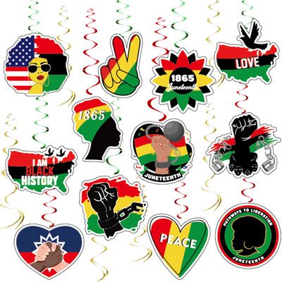 Hying 12PCS Juneteenth Hanging Swirl Decorations for Juneteenth Decorations Party Supplies, Cardstock African American Ceiling Hanging Swirl Decorations for Black History Month Freedom Day Decorations