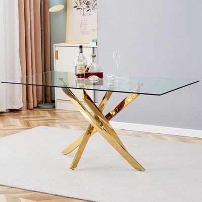 51inch Dining Table for 4-6 Pepole, Modern Glass Dining Table with 0.39" Thick Glass Top and Stainless Steel Legs, Kitchen Table for Dining Room