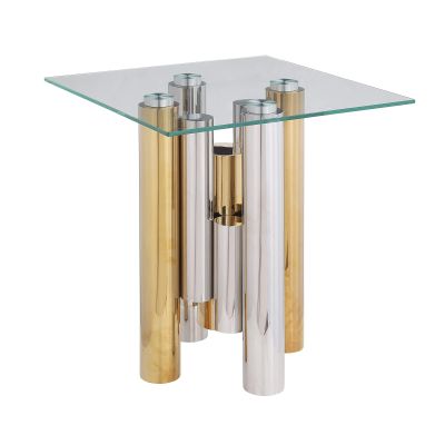 20" Square End Table Sofa Side Table with Clear Tempered Glass, Modern Sleek Center Table Small Coffee Table for Living Room, Sturdy Stainless Steel Base, Nightstand Bedside Table for Bedroom