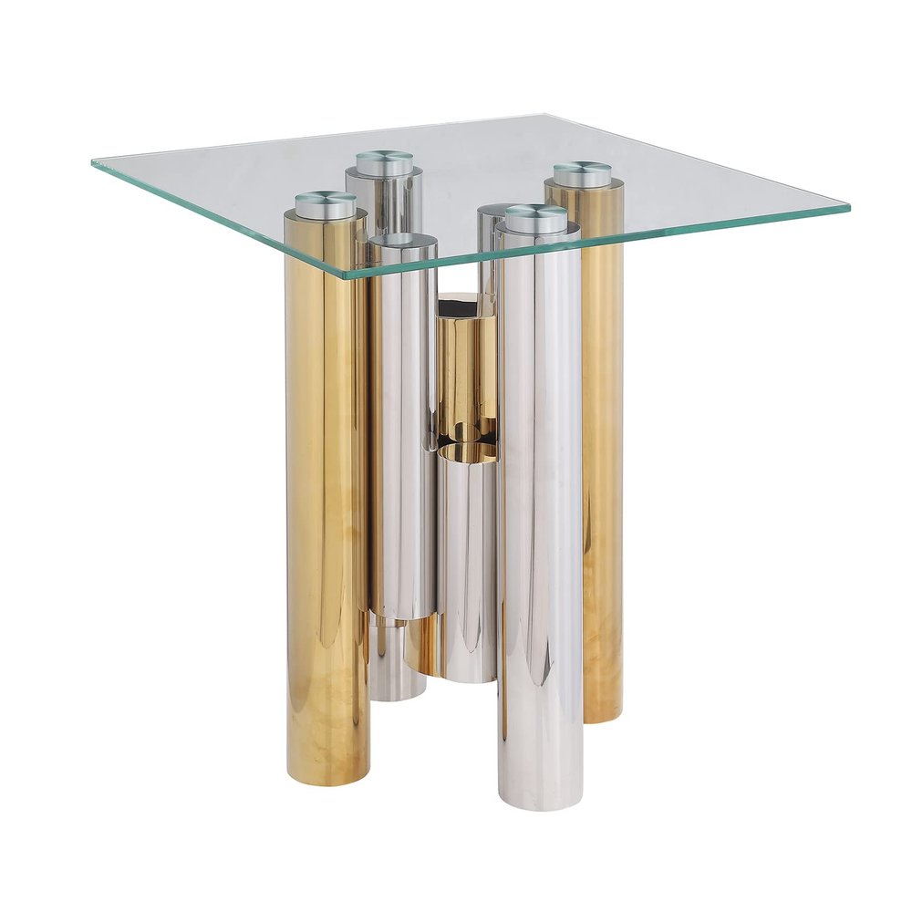 20" Square End Table Sofa Side Table with Clear Tempered Glass, Modern Sleek Center Table Small Coffee Table for Living Room, Sturdy Stainless Steel Base, Nightstand Bedside Table for Bedroom
