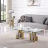 20" Square End Table Sofa Side Table with Clear Tempered Glass, Modern Sleek Center Table Small Coffee Table for Living Room, Sturdy Stainless Steel Base, Nightstand Bedside Table for Bedroom view 2