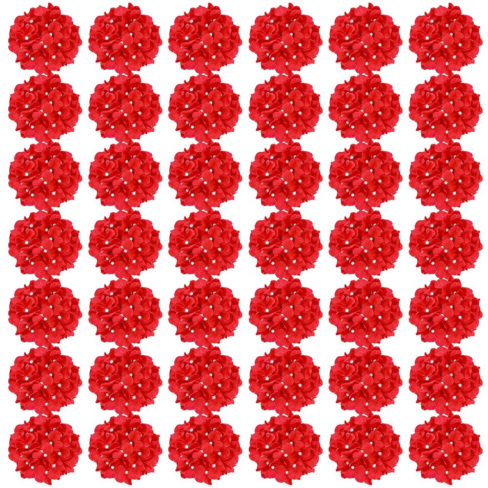 Auihiay 64pcs Hydrangea Artificial Flowers, Red Fake Hydrangea Flowers with Stems, Artificial Hydrangea Flowers for Wedding Centerpieces, Home Garden Party Decoration (Red)