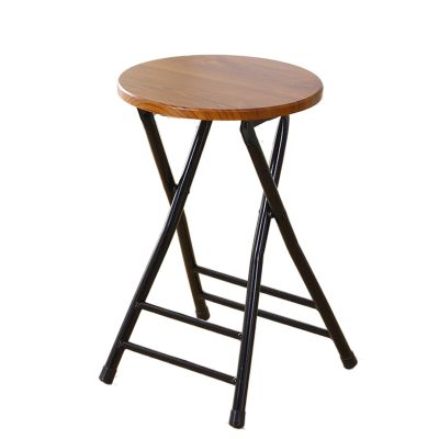 PAPERGAN Folding Stool Round Wooden Board, PVC Blister Process, Metal Bracket - Suitable for Temporary Sitting in The Kitchen (Color : Brown)