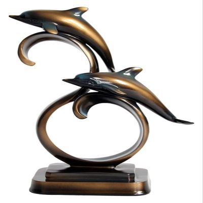 ALDEPO Sculpture Tabletop Two Dolphin Design Decorative Figurine Decoration-Marine Life Designs Gift-Decor Collection for Home/Desk Decorations Good Luck Collectible Ornaments Statue