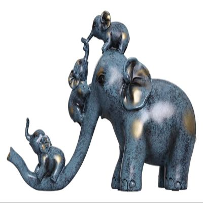 ALDEPO Sculpture Tabletop Parent-Child Elephant Decoration Living Room Wine Cabinet Crafts Lucky Elephants Figurine Decor Housewarming Gift Statue