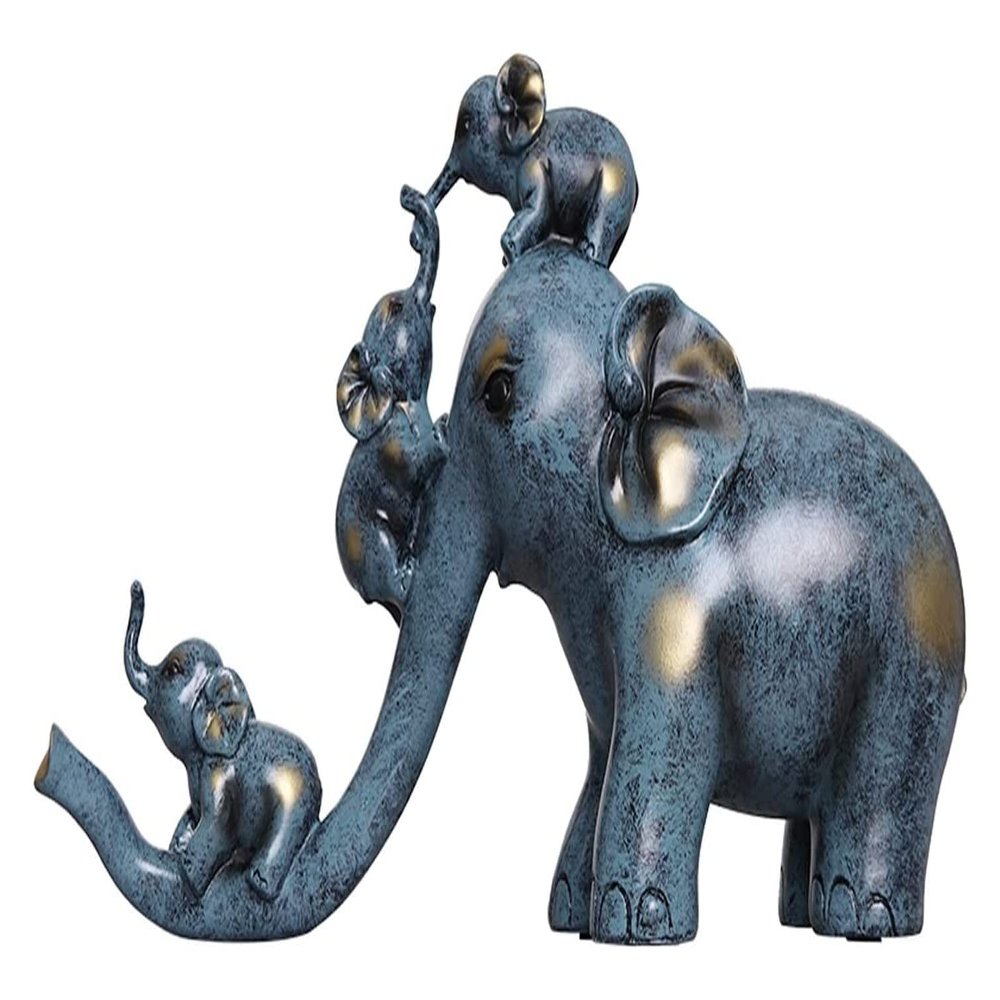 ALDEPO Sculpture Tabletop Parent-Child Elephant Decoration Living Room Wine Cabinet Crafts Lucky Elephants Figurine Decor Housewarming Gift Statue