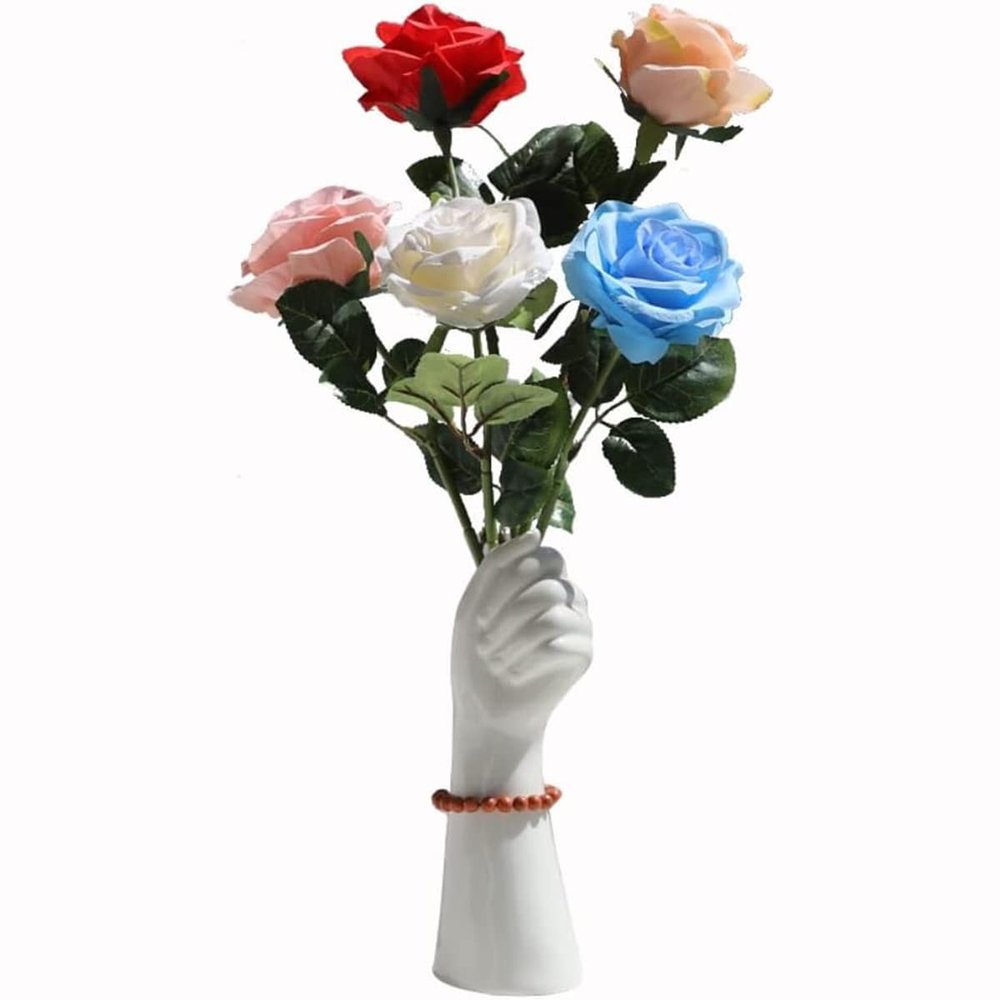 MCHDMI Ceramic Vase, Creative Hand-Shaped Flower Vase, Tabletop White Arm Vase for Home Office Decoration