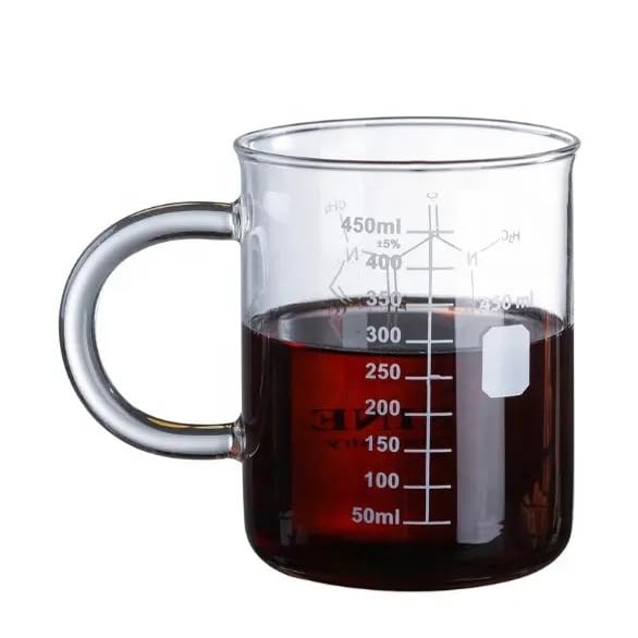 Caffeine Beaker Mug, Graduated Beaker, Mug with Handle, Borosilicate Glass Cup, Chemistry Cool Mugs, Mugs Gifts for Kids, Easy and Safe Reheating