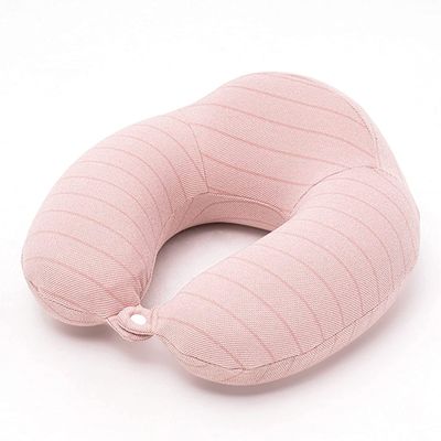 GIENEX Travel Pillow, Airplane Neck Pillow for Traveling, Memory Foam U Shaped Neck Pillow with Buckle & Divisional Three-Dimensional Support (Color : Pink, Size : 30 * 30 * 10cm)