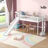 Bellemave Twin Size Low Loft Bed with Slide Wood Junior Loft Beds Frame with Ladder and Guardrails for Kids Boys Girls, White, White with Slide view 3