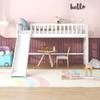 Bellemave Twin Size Low Loft Bed with Slide Wood Junior Loft Beds Frame with Ladder and Guardrails for Kids Boys Girls, White, White with Slide view 4