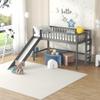 Bellemave Twin Size Low Loft Bed with Slide Wood Junior Loft Beds Frame with Ladder and Guardrails for Kids Boys Girls, Gray, Gray with Slide view 3