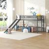 Bellemave Twin Size Low Loft Bed with Slide Wood Junior Loft Beds Frame with Ladder and Guardrails for Kids Boys Girls, Gray, Gray with Slide view 4