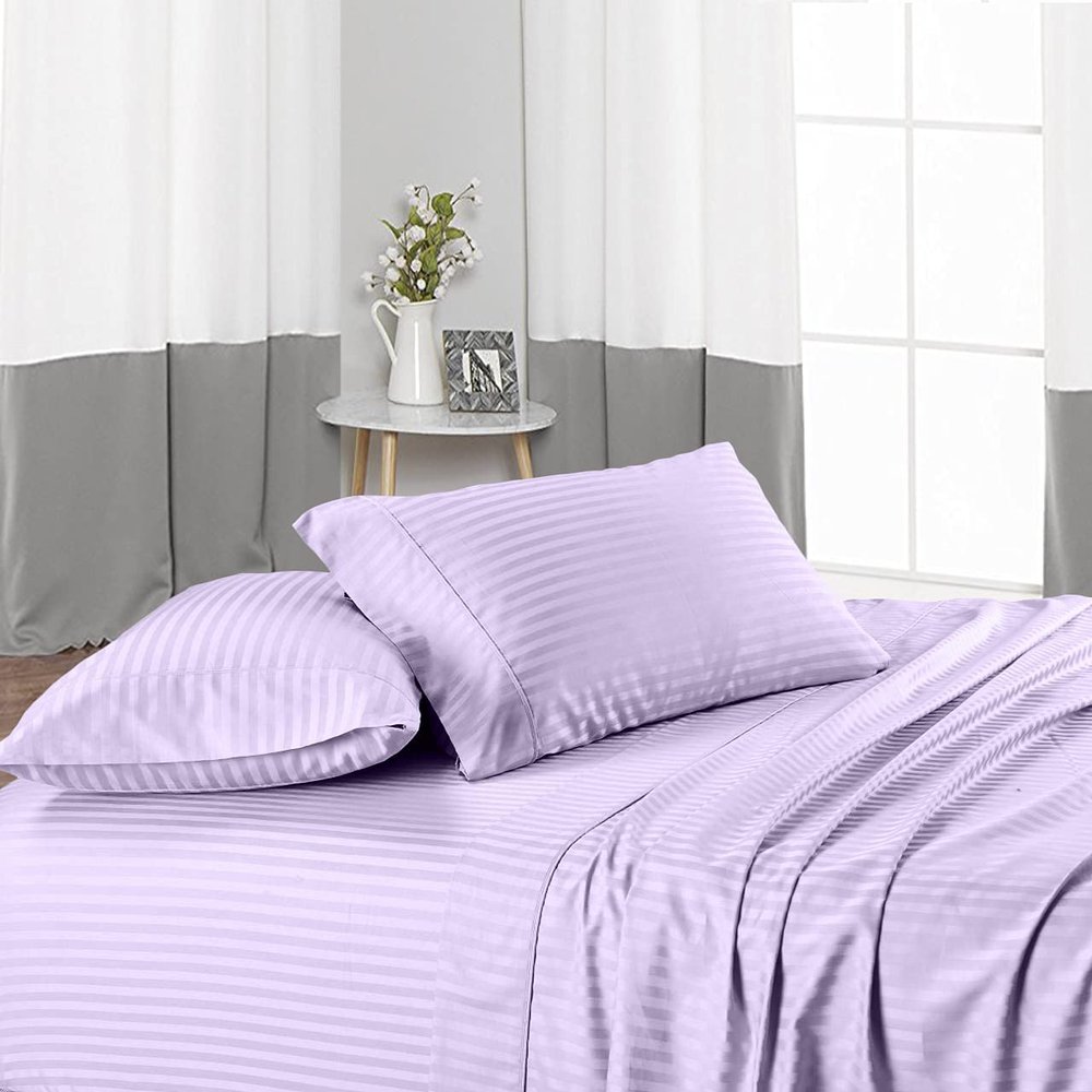 DIFFERENT SHEETING 4 Piece Sheet Set - Hotel Luxury 600 Thread Count Sheets & Pillowcases Bedding Fits Upto 18" Mattress -100% Egyptian Cotton 4 Piece Set - Lavender Stripe, Olympic Queen Size.