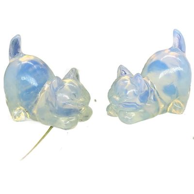 HXSCOO 30mm Mini Cat Figure Natural Stone Carved Healing Crystal Animal Statue Reiki Gemstone Crafts Ornaments Figurine Home Room Decor (Color : Opalite, Size : 1pcs)