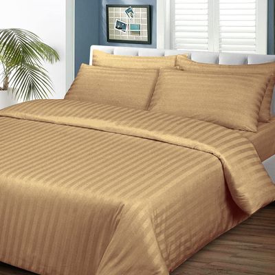 DIFFERENT SHEETING 3 Piece Duvet Cover Set - 100% Egyptian Quality Cotton Bedding & 600 Thread Count with Zipper Closure Quilts & Comforters Cover Set - Taupe Stripe, King.