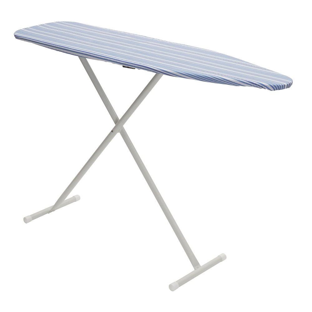 Household Essentials Ironing Board with Steel Top and Striped Design, Blue and White