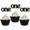24Pcs One Cupcake Toppers Glitter Baby 1st Birthday Party Cupcake Food Picks Baby Shower Boys Girls Kids First Birthday Party Cake Decorations Supplies Black view 1