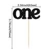 24Pcs One Cupcake Toppers Glitter Baby 1st Birthday Party Cupcake Food Picks Baby Shower Boys Girls Kids First Birthday Party Cake Decorations Supplies Black view 2