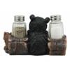 1 Pcs Of Baby Bear Cub Sitting In Log With Squirrel Salt And Pepper Shakers Holder Statue view 3
