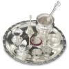 BENGALEN Puja Items Silver Plated Pooja thali Set 8 Inch with Plate Ghanti Bowl Spoon Dhup Dan Diya Kumkum Holder Coin Thali for Home Mandir Office Wedding Return Diwali Gift Items view 4