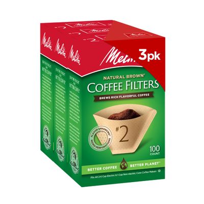 Melitta #2 Cone Coffee Filters, Natural Brown, 100 Count (Pack Of 3), 300 Total Filters - Fits all 2-6 Cup Cone Coffee Makers and 1-cup Pour-Over Brewers, Compostable, Tear-Resistant, Made in USA