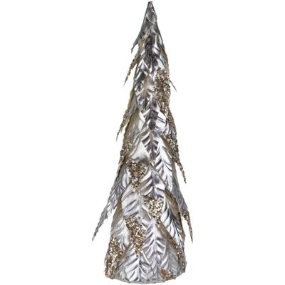 Northlight Sequined Layered Leaves Christmas Cone Tree - 20" - Platinum and Champagne Finish