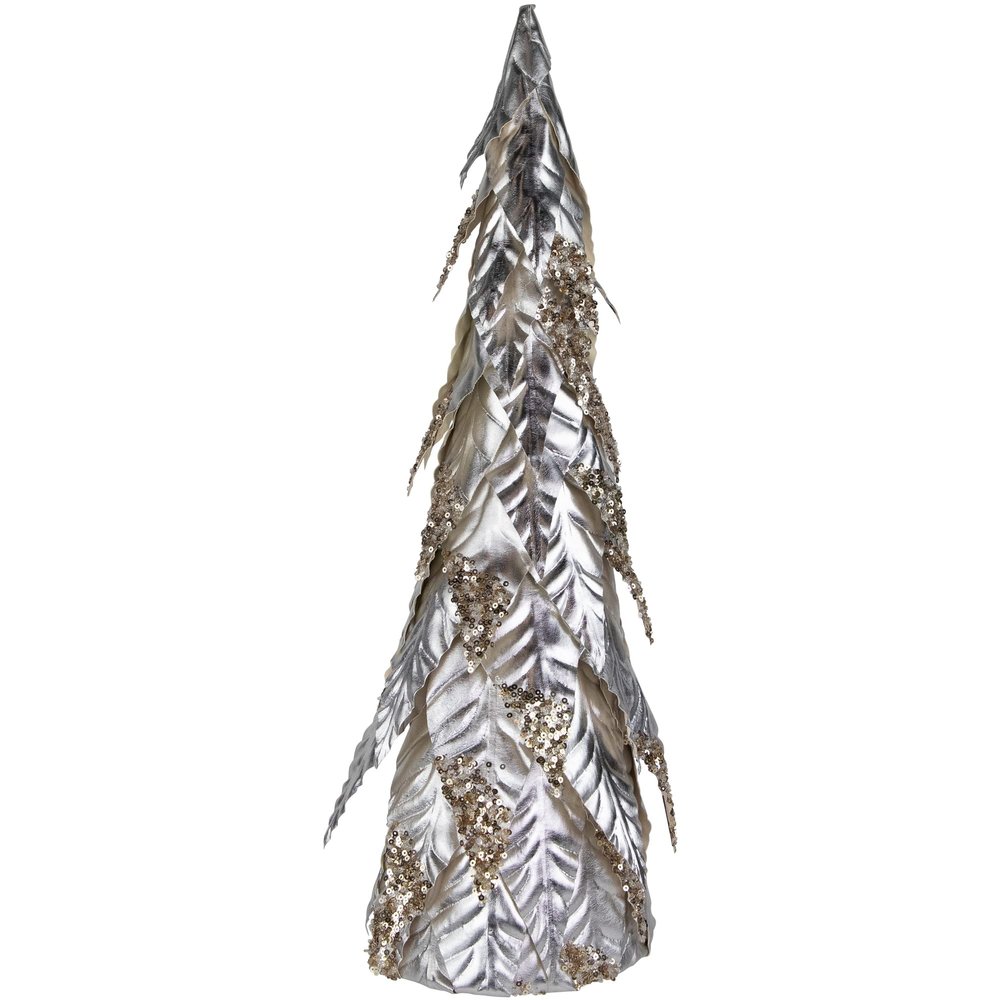Northlight Sequined Layered Leaves Christmas Cone Tree - 20" - Platinum and Champagne Finish