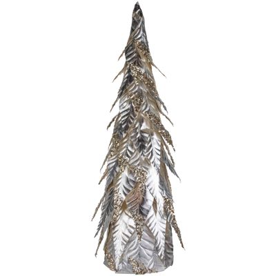 Northlight Sequined Layered Leaves Christmas Cone Tree - 26" - Platinum and Champagne Finish